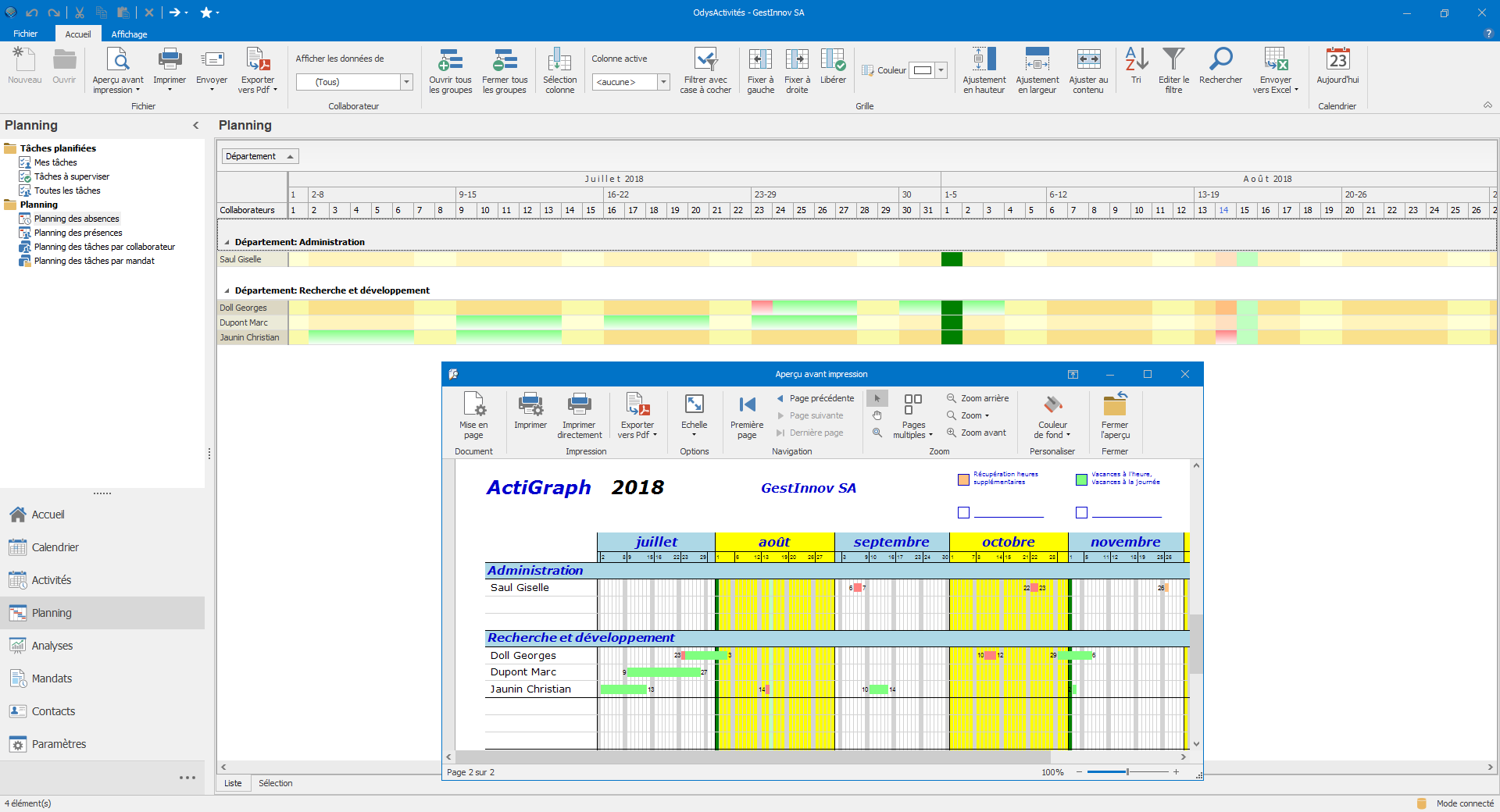 Odys Activités : Planification des absences